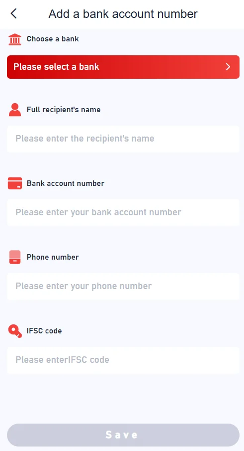 bank details page